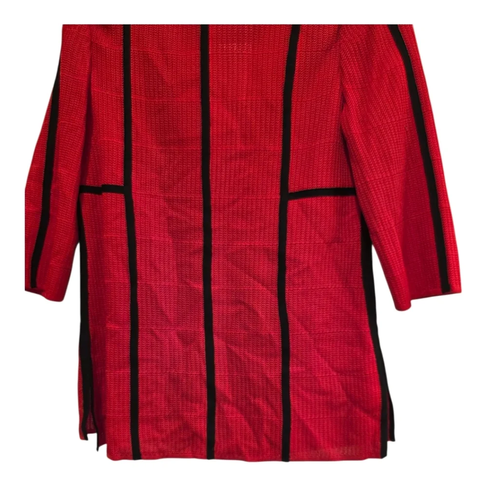 MING WANG Red Textured Stripe‎ Black Piped Sweater Jacket - Size PXS
